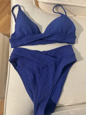 Aerie Blue Textured High Leg Bikini Set thumbnail 1