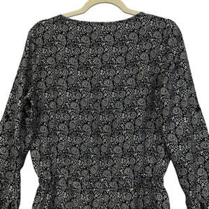 LOFT Romper Size 0 Blue White Paisley Print Long Sleeve‎ Roll Tab One Piece EUC thumbnail 10