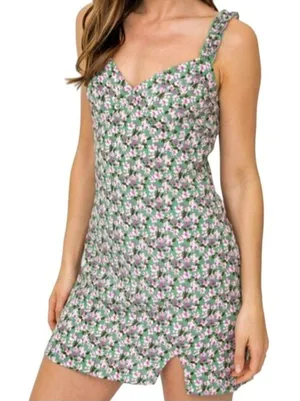 Le Lis Floral Sweetheart Neckline Mini Dress Green Pink Size Small NWT thumbnail 1