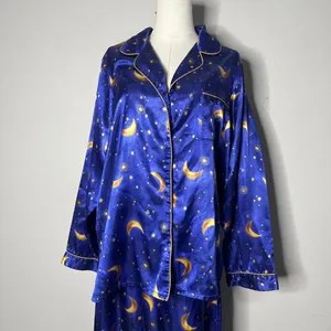 90s Vintage Celestial Sun & Moon Satin Long Sleeve Pant Pajama Set Whimsigoth thumbnail 3