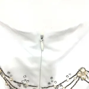 Badgley Mischka Formal Gown 10 Black White Beaded Silk Pearl High Low Maxi thumbnail 7