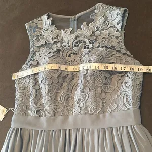 Women’s Blue Gray Chiffon & Lace Full Length Bridesmaid Formal Dress Size 12 NWT thumbnail 9