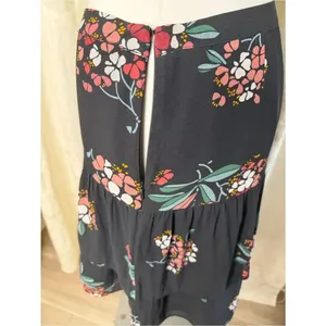 LOFT Black Tiered Mini Skirt with Pink & Green Floral Print thumbnail 6