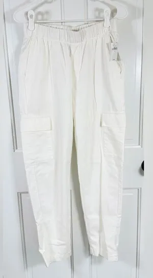 NWT Gap Mid Rise Twill Cargo Pants New Off White Small Garment Dyed thumbnail 1