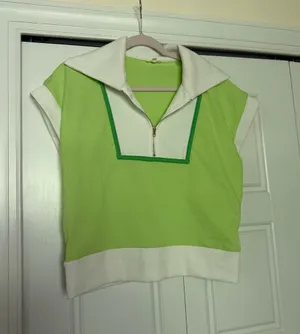 JODIFL Lime Green & White Short Sleeve Polo Top with Zip thumbnail 1