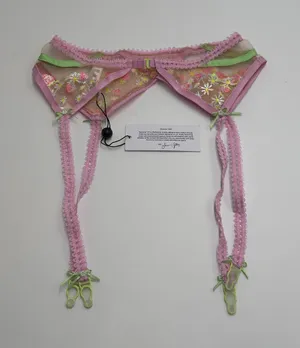 For Love & Lemons Tutti Frutti Shimmer Garter Belt S Pink Floral Embroidered NWT thumbnail 1