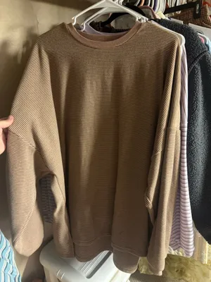 Mauve Striped Fleece Set Brown Size top is m/l : bottom is l/xl thumbnail 4