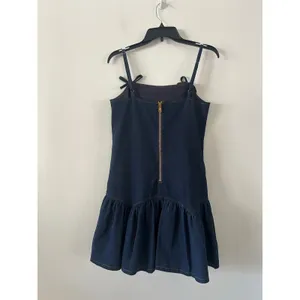 Avec Les Filles Denim Bow Shoulder Ruffle-Hem Baby Doll Mini Dress Size S thumbnail 4