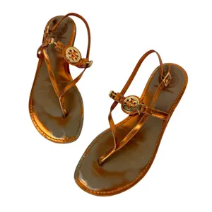 Tory Burch Ali Metallic Orange Sandals Sz 8 Strappy Logo Thong Flats thumbnail 3