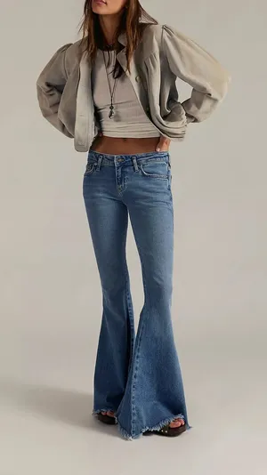 NWT Free People We The Free Emre Low Rise Poppy Blue Flare Jeans 25 thumbnail 1