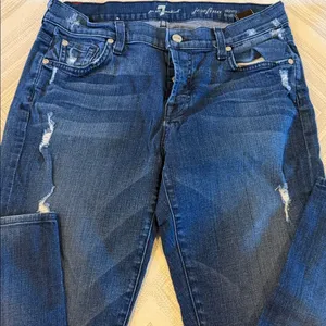 7 For All Mankind Josefina Skinny Boyfriend Jeans Women 29 Dark Blue Distressed thumbnail 2