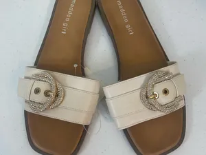Madden Girl Cream Slide Sandals with Rhinestone Buckle thumbnail 1