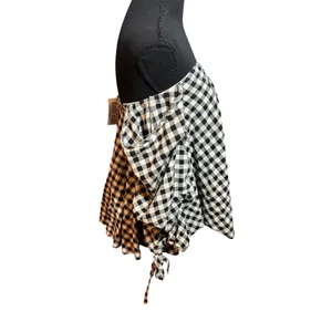 Miou Muse Mimi Gingham Off Shoulder Top Black White‎ Ruched Sleeve MMT448 Small thumbnail 3