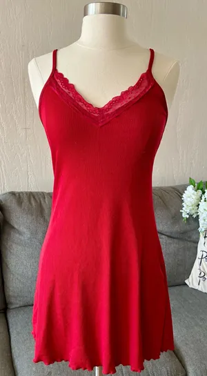 Red Lace Trim Nightgown Size XS thumbnail 1