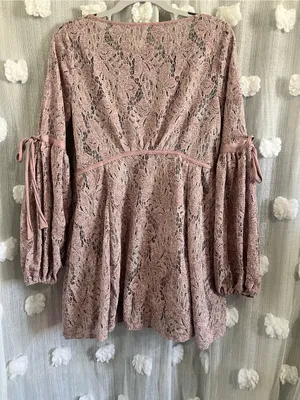 Free People Womens Dress Crochet Lace Balloon Sleeves thumbnail 2