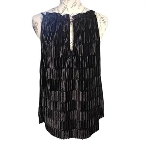 Maurices Black Shimmer Tiered Pleated Tank, Size Medium thumbnail 2