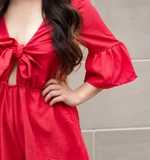 Anthropologie Listicle Mid Bell Sleeve Romper with Cut Out Knot Front thumbnail 5
