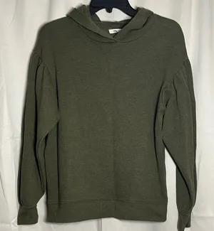 Madewell Pleat Sleeve Shrunken Hoodie Sweatshirt‎ Olive Green Heathered XXS thumbnail 1