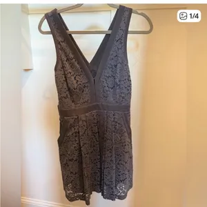 Free People Lace Fit & Flare Mini Dress Gray Deep V Boho XS thumbnail 5