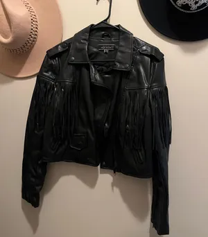 These Three Boutique Faux Leather Moto Fringe Jacket thumbnail 1