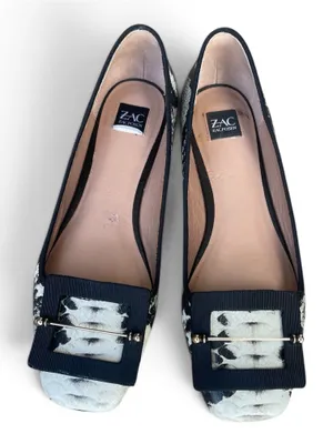 Zac Posen Vonte Black Snake Buckle Flats size 8 thumbnail 1
