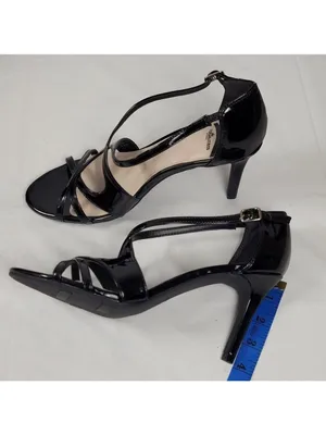 Patent Leather Black Strappy Heel Sandals By Fergalicious Fergie Maya Size 9M thumbnail 6