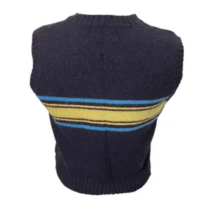 Vintage M.Y. Sportswear Wool Sweater Vest Womens Large Navy Blue Lime Striped thumbnail 4