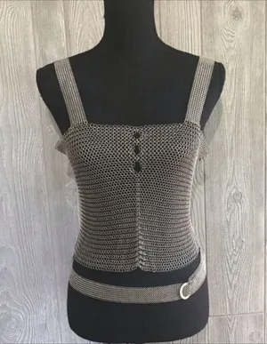 Elaine unziker metal Chainmail tank top cosplay soldered rings medieval larping thumbnail 1