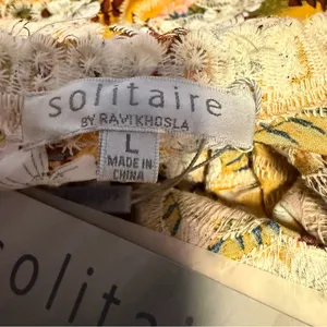 Solitaire Ravi Khosla Embroidered Tunic Womens L Mustard Boho Floral NWT thumbnail 7