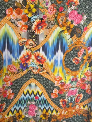 Brazilian 100% Viscose Mixed Print Boho Art Blouse Floral Eclectic L Dopamine thumbnail 5