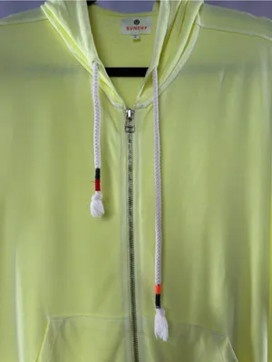 Sundry Lightweight Full Zip Hoodie in Neon Yellow Size 0 or XS thumbnail 2