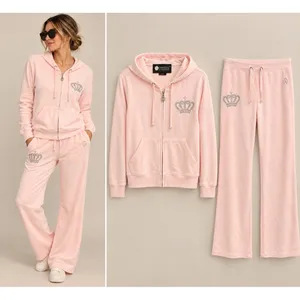 Christine Alexander Women Tracksuit L Pink Y2K Rhinestone Crown Hoodie Pants Set thumbnail 2