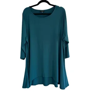 Alfani Womens 3X Teal Green High Low Tunic Top 3/4 Sleeve Scoop Neck Stretch‎ thumbnail 2