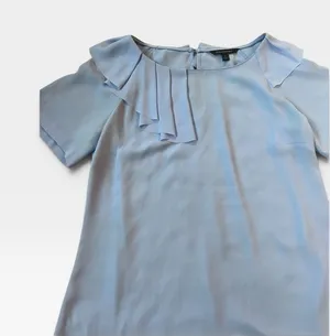 Banana Republic Pale Blue Ruffle-Trim Short Sleeve Blouse thumbnail 1