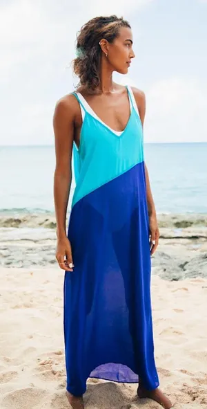 Lulus Seaside Retreat Turquoise and Cobalt Blue Maxi Cover-Up thumbnail 1