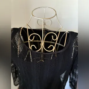 White House Black Market Black Lace Double Layer Long Sleeve Top Women's X-Small thumbnail 6