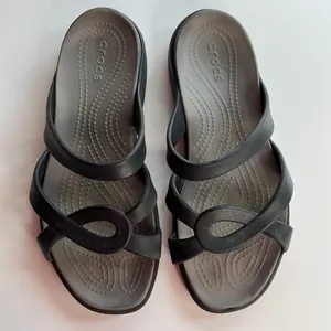 Crocs Meleen Twist Strappy Sandals Black Gray Comfort Slides Women’s Size 10 thumbnail 1