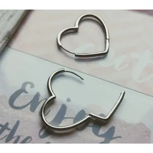 NEW Heart‎ Hoop Earrings, Rhodium Plated 925 Silver thumbnail 6