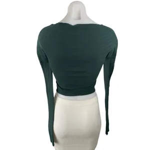 NEW Free People FP Movement Gone Adrift Green Striped Yoga Athletic Crop Top M thumbnail 2