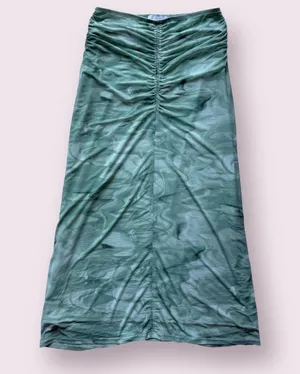 House of Harlow 1960 Mint Green Teal Tie Dye Ruched Maxi Skirt thumbnail 2