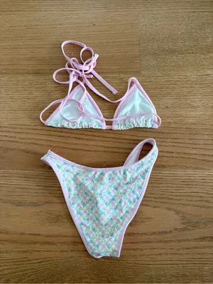 Frankie's Bikinis Pastel Floral Bikini Top with Pink Trim thumbnail 4