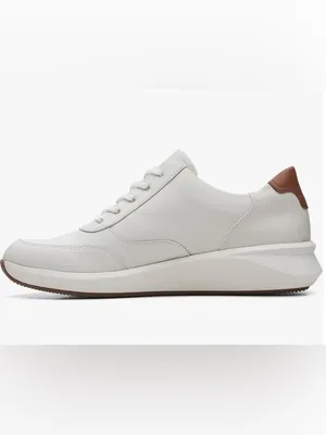 Clarks Women's White Leather Sneakers with Gold Zip and Brown Accents Size 8.5 thumbnail 4