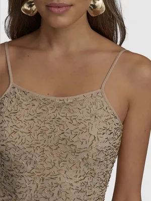 Donna Karan New York Bugle Beaded Slip Dress in Champagne Gold, Size M, NWT thumbnail 9