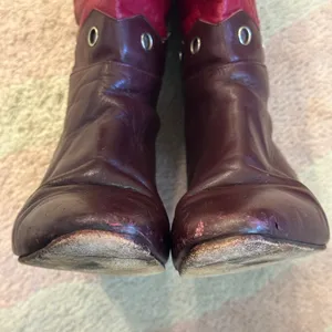 Vintage 80s Vita Mori Burgundy Geometric Western Revival Art‎ Deco Leather Boots thumbnail 5
