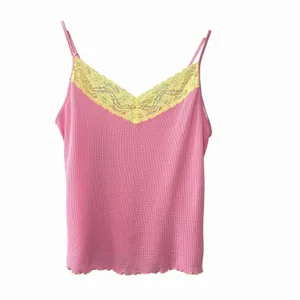 Vintage Y2K GAP Body Pink Waffle Knit Lace Cami‎ Top Medium Coquette thumbnail 2