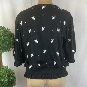 Ralph Lauren Black & White Peasant Boho Cottagecore Embroidered Blouse Top M thumbnail 3