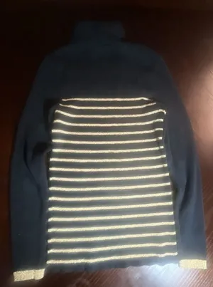 Lauren Ralph Lauren Black and Gold Metallic Striped Ribbed Turtleneck Sweater thumbnail 7