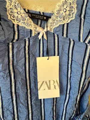 NWT Zara Wrinkle effect short striped Lace trim jumpsuit. Size Small‎ thumbnail 8