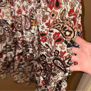 Cato Paisley Floral Tassel pocket v neck dress metallic cream red size‎ medium thumbnail 4