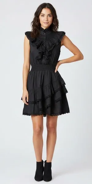 The Shirt by Rochelle Behrens Jill Mini Dress in Black Ruffle Lace Tiered Small thumbnail 1